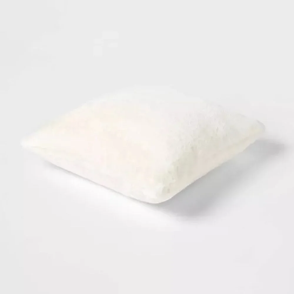 Threshold Oversized Faux Rabbit Fur Square Throw Pillow Cream